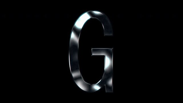 Silver metallic capital letters "G". Alpha channel. Seamless loop video
