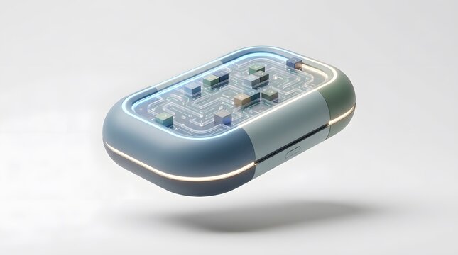 Futuristic Portable Device with Transparent Surface and Microchips