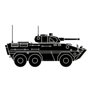 Silhouette of a Military Armored Personnel Carrier (APC) with Turret and Cannon, Modern Infantry Fighting Vehicle Vector Illustration Isolated on White Background