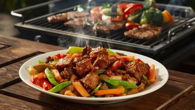 Beef tripe and veggies stir-fry