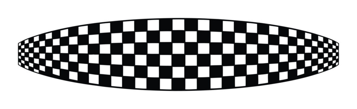 A black and white checkered oval shape on a white background
