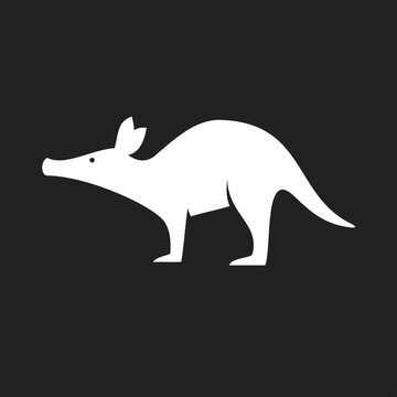 Aardvark Vector Illustration. Minimalist Flat Design Aardvark Animal on a Solid Black Background, Side View.