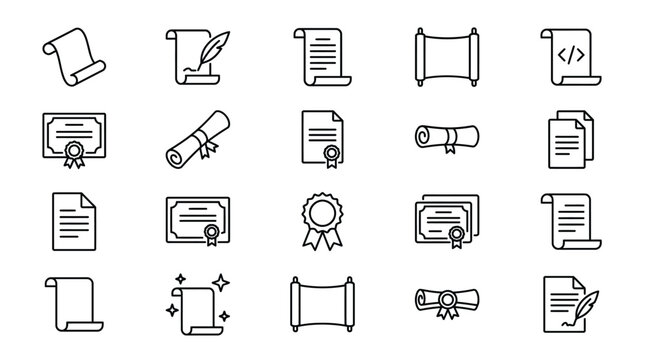 Collection of line art scrolls and documents a variety of ancient writing forms