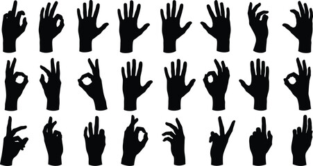 Fototapeta premium Collection of black hand silhouettes in various gestures