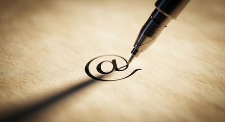 Fototapeta premium A pen writing the at symbol on a piece of paper