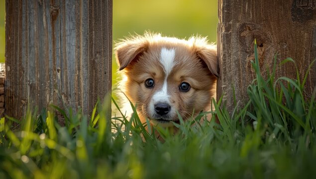 Dog looking out from beneath a fence