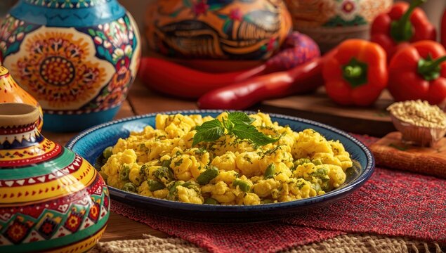 Eggs with green beans. Classic Mexican dish.