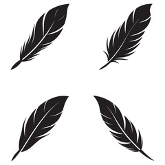 Obraz premium Blackfeathercollection setoffourfeathers feathersilhouettes variousfeathershapes isolatedonwhitebackground