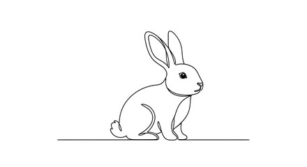 Fototapeta premium Minimalist Single Line Drawing of a Cute Rabbit Sitting on a White Background