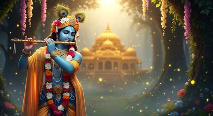 Obraz premium janmastami background with sree krishna