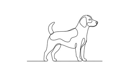 Fototapeta premium Minimalist single line drawing of a cute dog standing, simple outline illustration