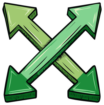 Intercrossing Green Arrows Pointing Directions Design, Cartoon Style, Wayfinding, Navigation