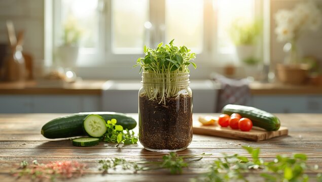 Jar-grown microgreens. Nutritious diet.