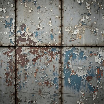 Weathered Metal Panels with Peeling Paint and Rust