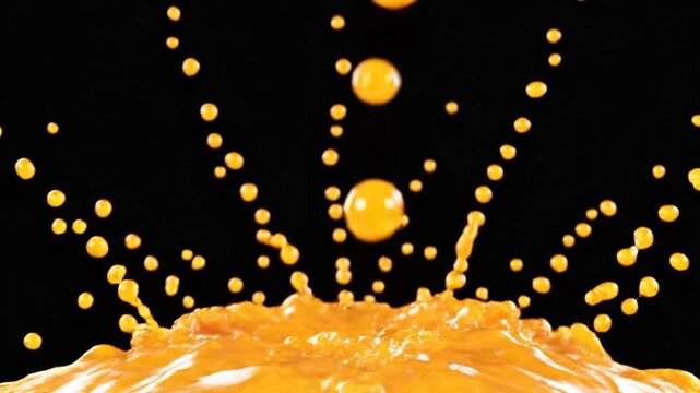 Orange liquid splash crown macro isolated on black background