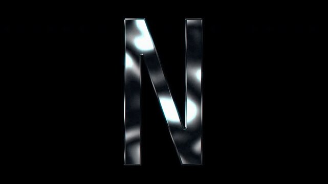Silver metallic capital letters "N". Alpha channel. Seamless loop video