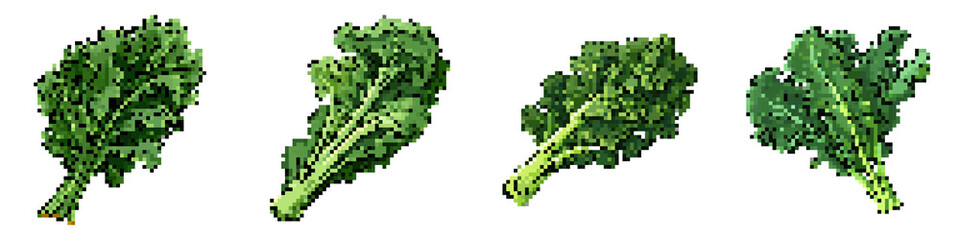 Fototapeta premium Kale pixel icon set. retro, pixelated 2d graphics for games and apps