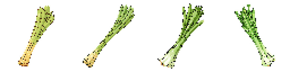Fototapeta premium Leek pixel icon set. retro, pixelated 2d graphics for games and apps