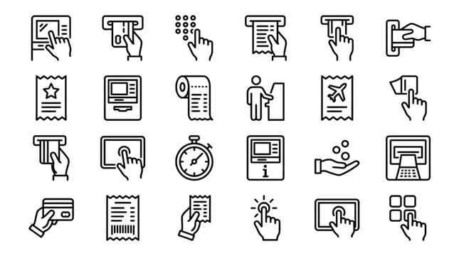 Collection of line art icons representing various payment and transaction methods