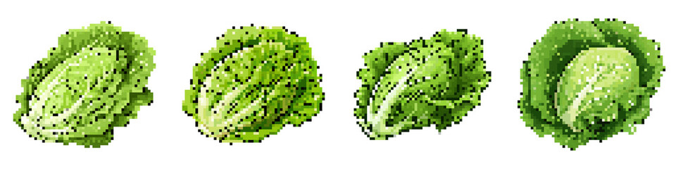 Fototapeta premium Lettuce pixel icon set. retro, pixelated 2d graphics for games and apps