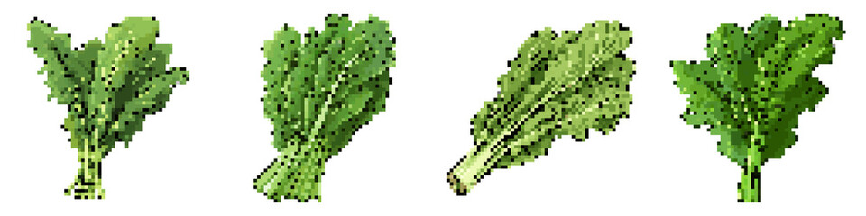 Fototapeta premium Mustard greens pixel icon set. retro, pixelated 2d graphics for games and apps