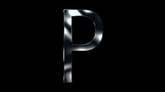 Silver metallic capital letters "P". Alpha channel. Seamless loop video