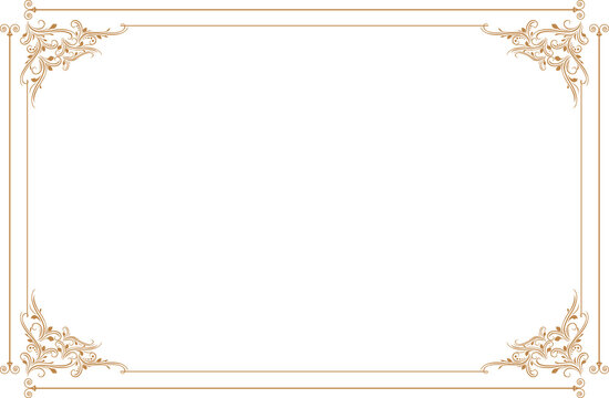 Elements of ornate vintage frames. Border gold on white classic calligraphy swirls, floral motifs. Design print for greeting cards, wedding invitations, restaurant menu, royal certificates. Set 198
