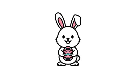 Obraz premium This cute cartoon vector illustration features a happy baby easter bunny with long ears and colorful eggs, perfect for a fun holiday card design