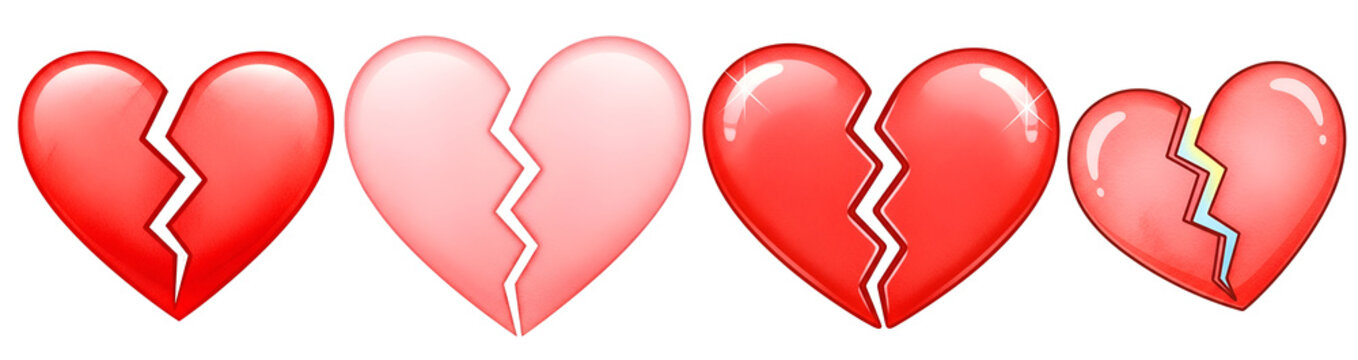 A collection of broken hearts on transparent background