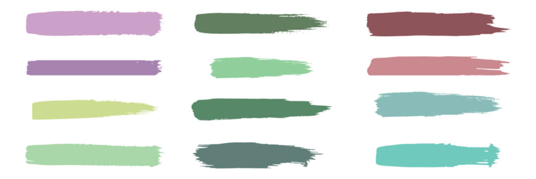 Colorful Brush Line Stroke Set. Paint Brush Stroke Stripe Highlight Kit. Texture Soft Line Ink Marker Collection. Color Grunge Illustration in White Bg . Colored straight thick brush lines. calligraph