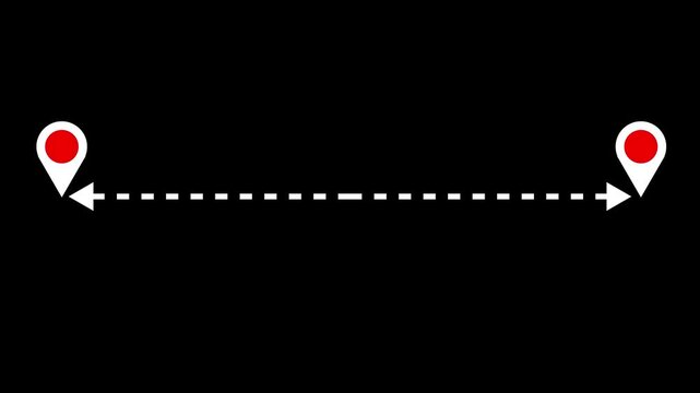 Measuring distance length line animation with digital map location pin point. on alpha channel. Double side arrow icon animation. left and right side arrow measurement motion graphics