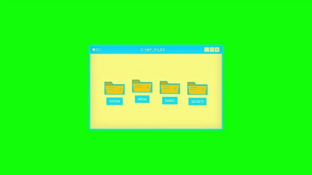 Digital File Management Software Interface with Folders on a Computer Screen Displayed Over a Vibrant Green Background