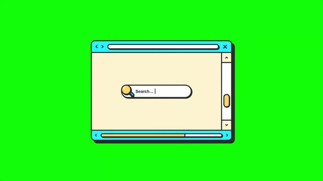 An animated browser window with a search bar and loading animation on a green screen background