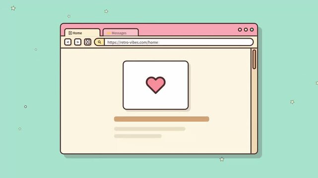 Modern web browser interface displaying a digital heart icon on a pastel background, symbolizing online romance or affection