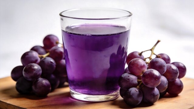 Purple grape juice in glass with grapes