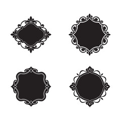 Obraz premium Set of four black and white ornate frames with floral designs and swirling patterns for decorative use elegant empty labels for text or images