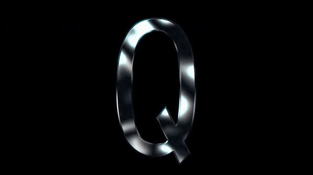 Silver metallic capital letters "Q". Alpha channel. Seamless loop video