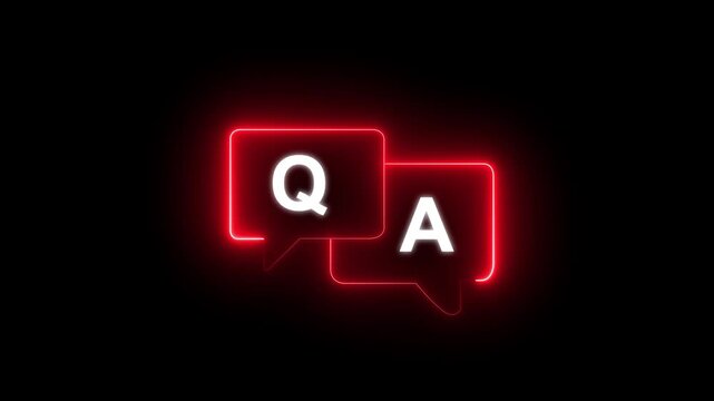 Glowing neon Question and Answer icon isolated on black background. Q and A symbol. quiz problem solution confusion mark sign symbol. question and answer animated session