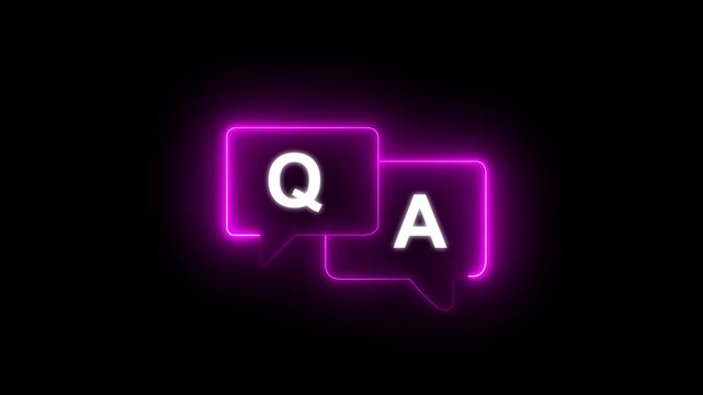 Glowing neon Question and Answer icon isolated on black background. Q and A symbol. quiz problem solution confusion mark sign symbol. question and answer animated session