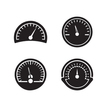 Set of four different speedometer gauge icons for measuring speed and performance metrics in various applications and industries  speedometer  gauge  meter