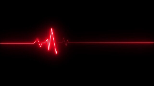 Neon ecg line animation video on black background. Heart beat. Electrocardiogram. One pulse line. ECG heartbeat monitor, ECG monitor, Heart beating and pumping, medical abstract animation.