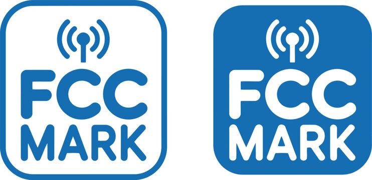 FCC Mark Certification Icon Set in Blue for Electronic Device Compliance and Regulatory Approval