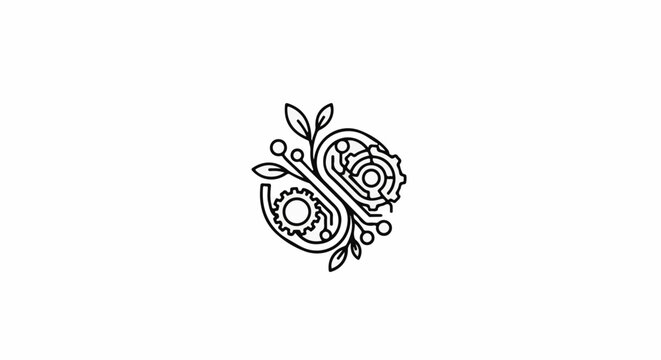 Organic technological gear and circuit board with leaves and berries