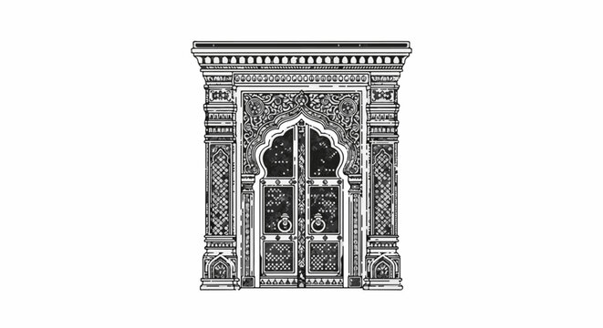 Ornate arched double doors with intricate patterns and ornate pilasters