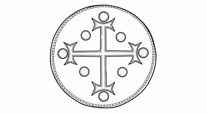 Ornate cross emblem with circles on a beaded circular border