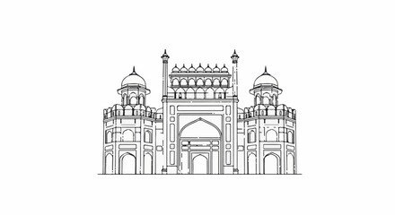 Obraz premium Ornate symmetrical gateway with domes, turrets, and arched entrances