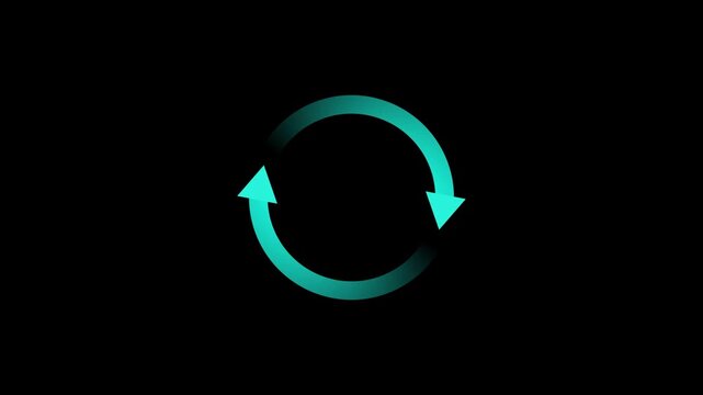 Animation of rotation of movement in a circle arrows on a BLACK 
 background.