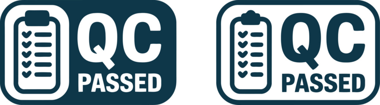 QC Passed Quality Control Approved Icon Set for Manufacturing and Inspection Labels