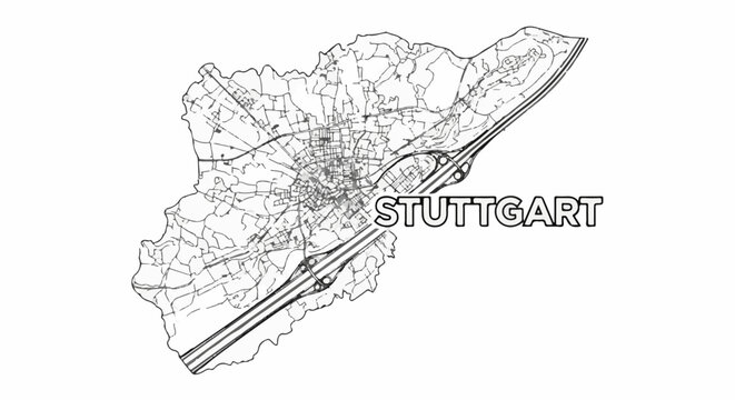 Outline map of Stuttgart with text overlay