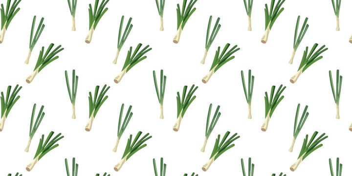 minimalist green vegetable seamless illustration scallion feathers